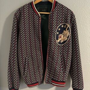 Zara Red and Blue Bomber Jacket with Ribbed Trim